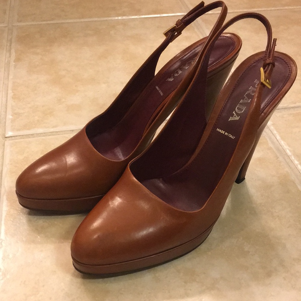 Prada Leather Platform Sling Back Pump